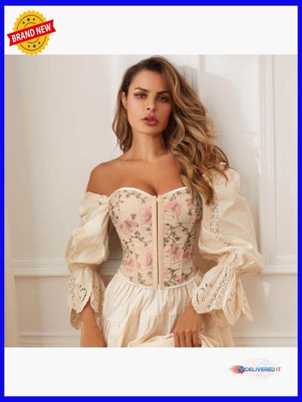 Embroidered Floral Bustier Strapless Boned Overbust Corset Top - Picture 2 of 6